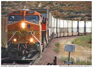 Another image of the BNSF 7652 approaching the underpass for the 15 Freeway.