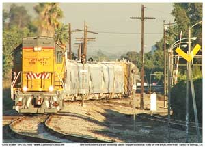 UPY 559 shoving east towards the Los Nietos crossing of the BNSF San Bernardino Sub.