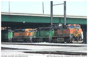 BNSF 1033 getting ready to shove back under the 710 freeway