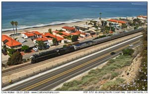 ATSF steaming along PCH in the San Clemente / Dana Point area